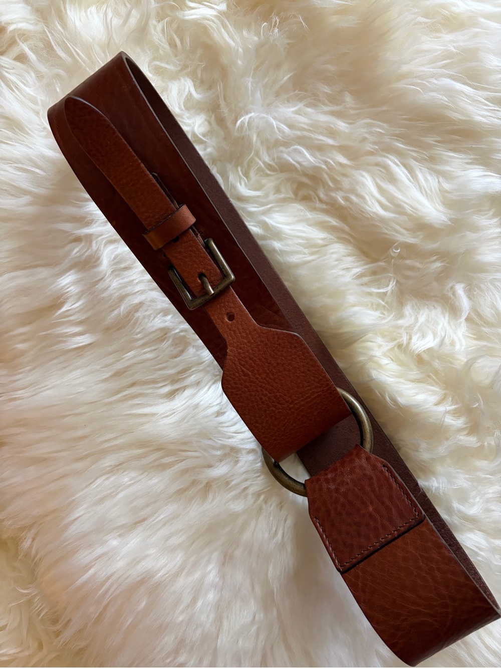 Garnet Hill Chestnut Brown Wide Leather Women's Waist Belt